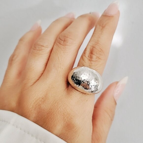 Sterling Silver Round Hammered Electroform Dome Ring 925 Silver - Picture 3 of 9